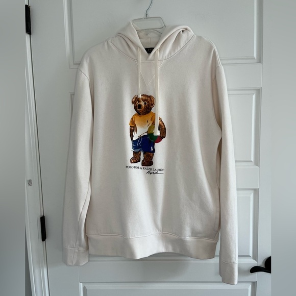 Polo Ralph Lauren Other - Polo Ralph Lauren Mens L White Beach Ball Polo Bear Hoodie Sweatshirt Preppy